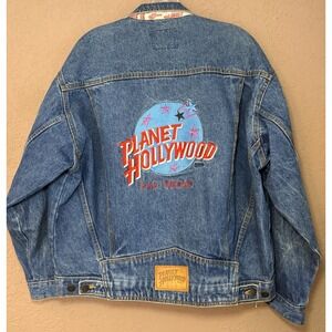 PLANET‎ HOLLYWOOD Las Vegas Vintage 90s Denim Trucker Jacket Classic Sz S Cotton